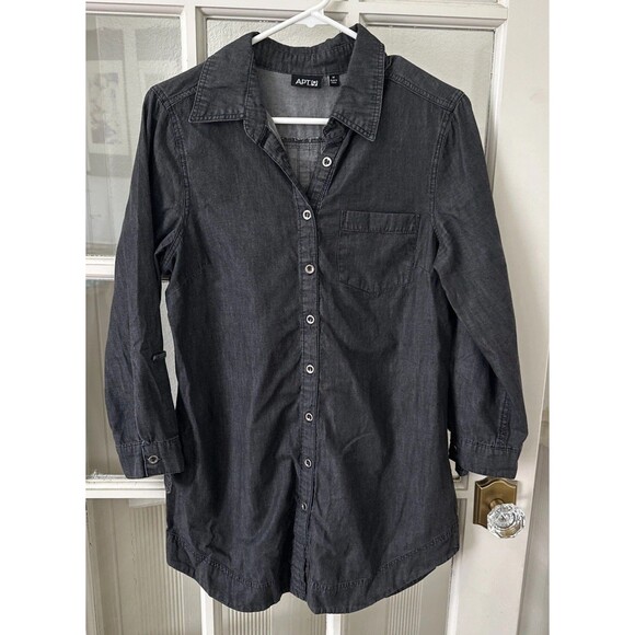 Black Denim Button Down Shirt Apt. 9 Women’s Medium Long - Picture 1 of 11
